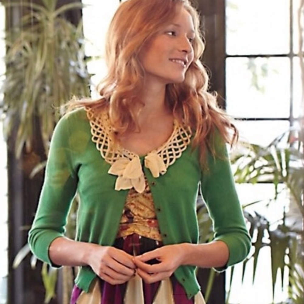 Anthropologie Field Flower Green Cardigan